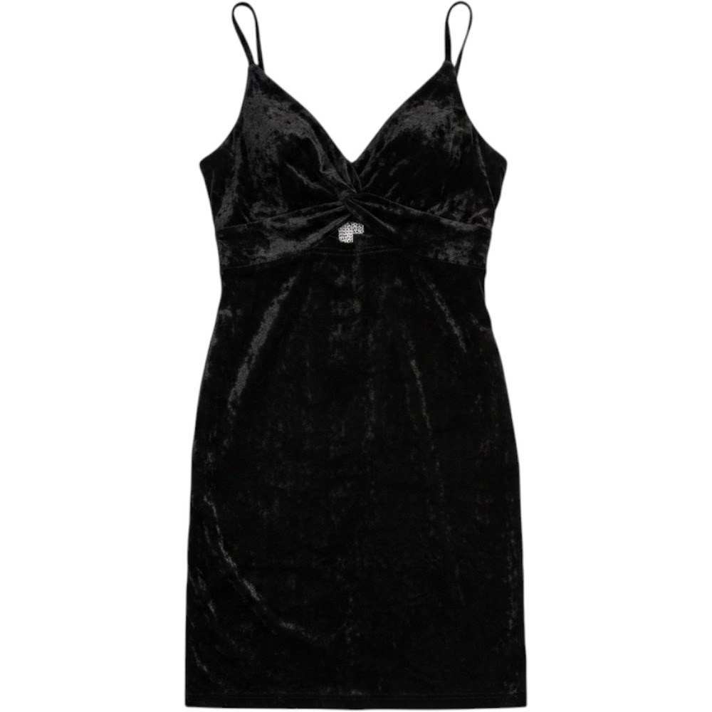 Free People Mini Dress XS Black Crushed Velvet Twist Front Keyhole Whimsigoth